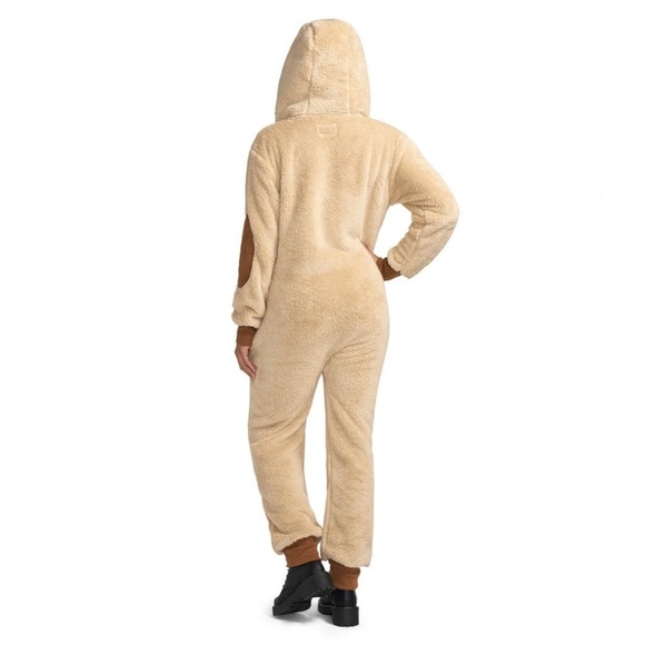 Tipsy Elves Tan Sherpa Hooded Cozy Jumpsuit - Picture 3 of 11